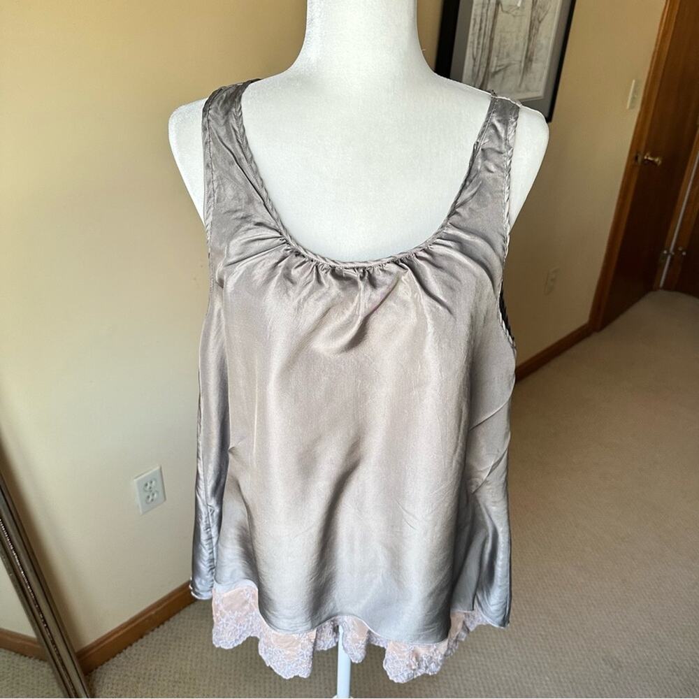 Garnet Hill Silk/Cotton Lace Trim Nightgown Taupe Layered Chemise sz M/L